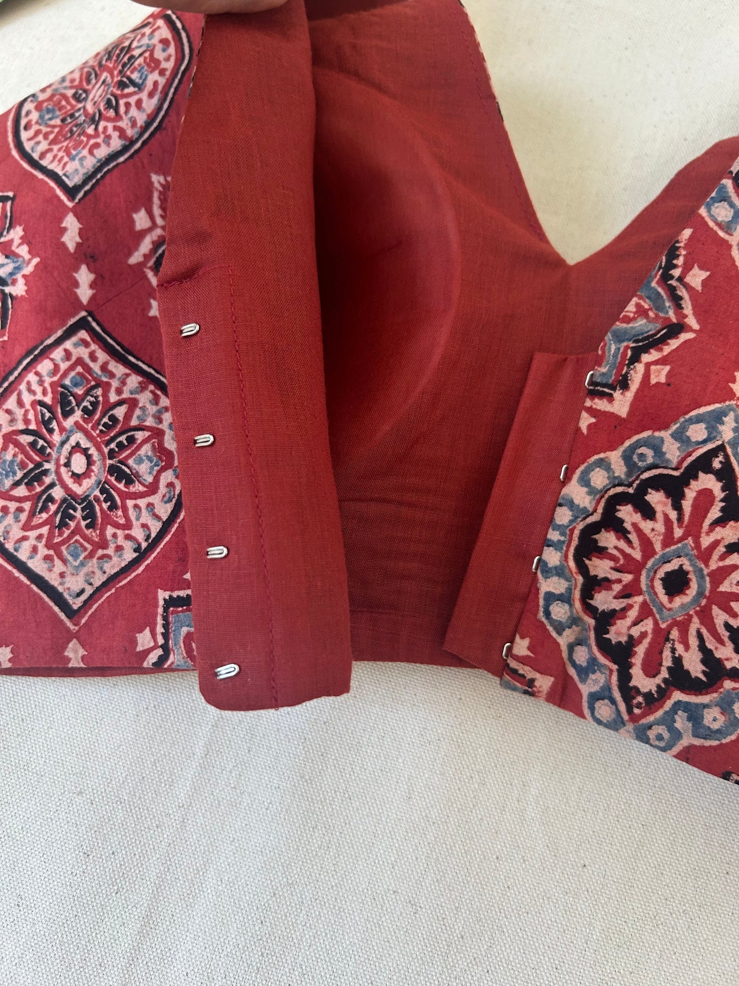 Red ajrakh cotton blouse