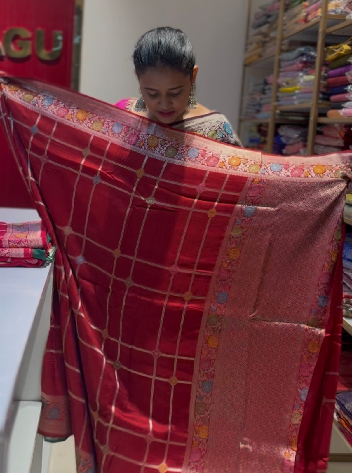 Rust orange Tusser georgette Saree