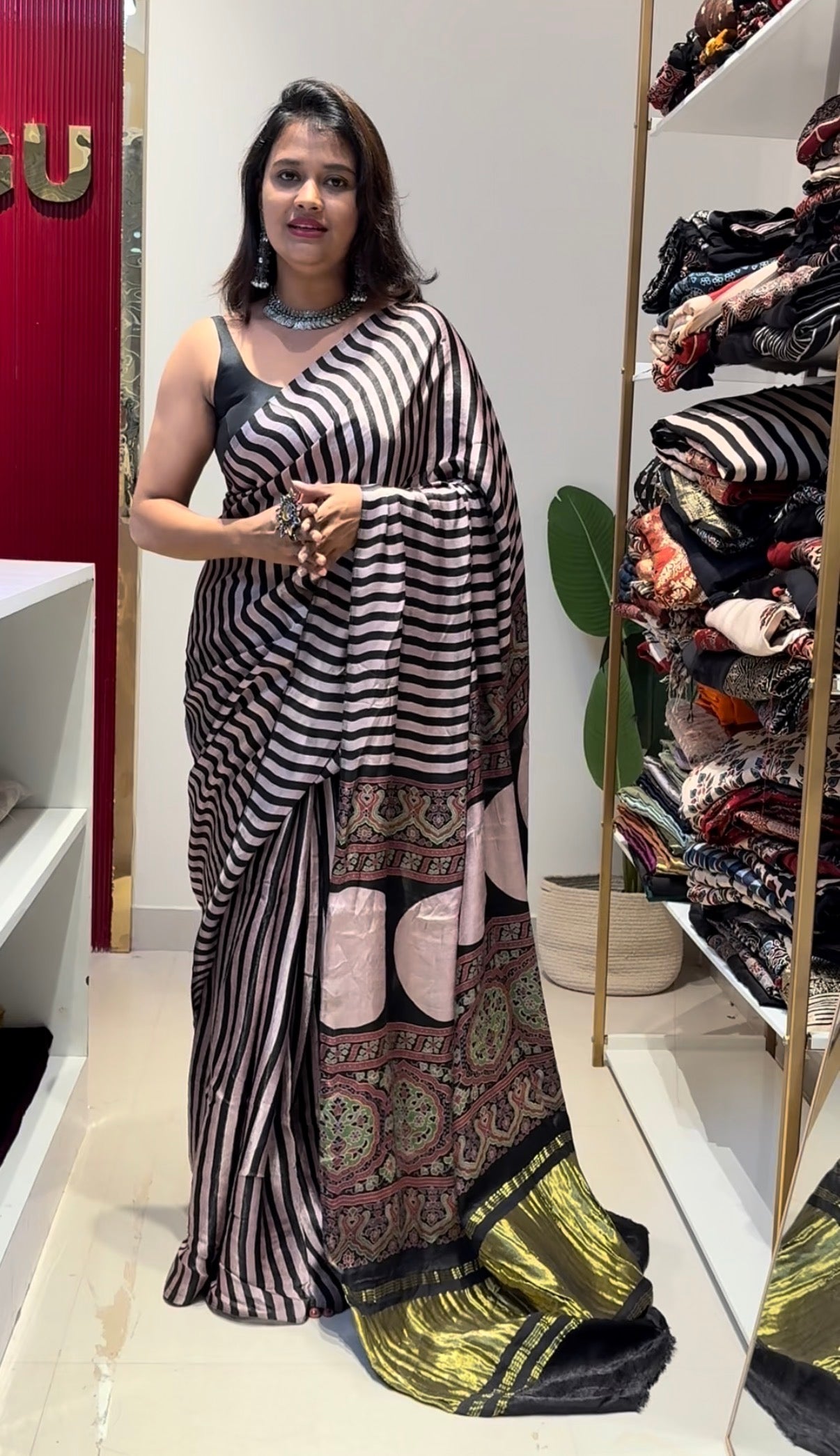 Black and white with Zari pallu pure modal silk saree