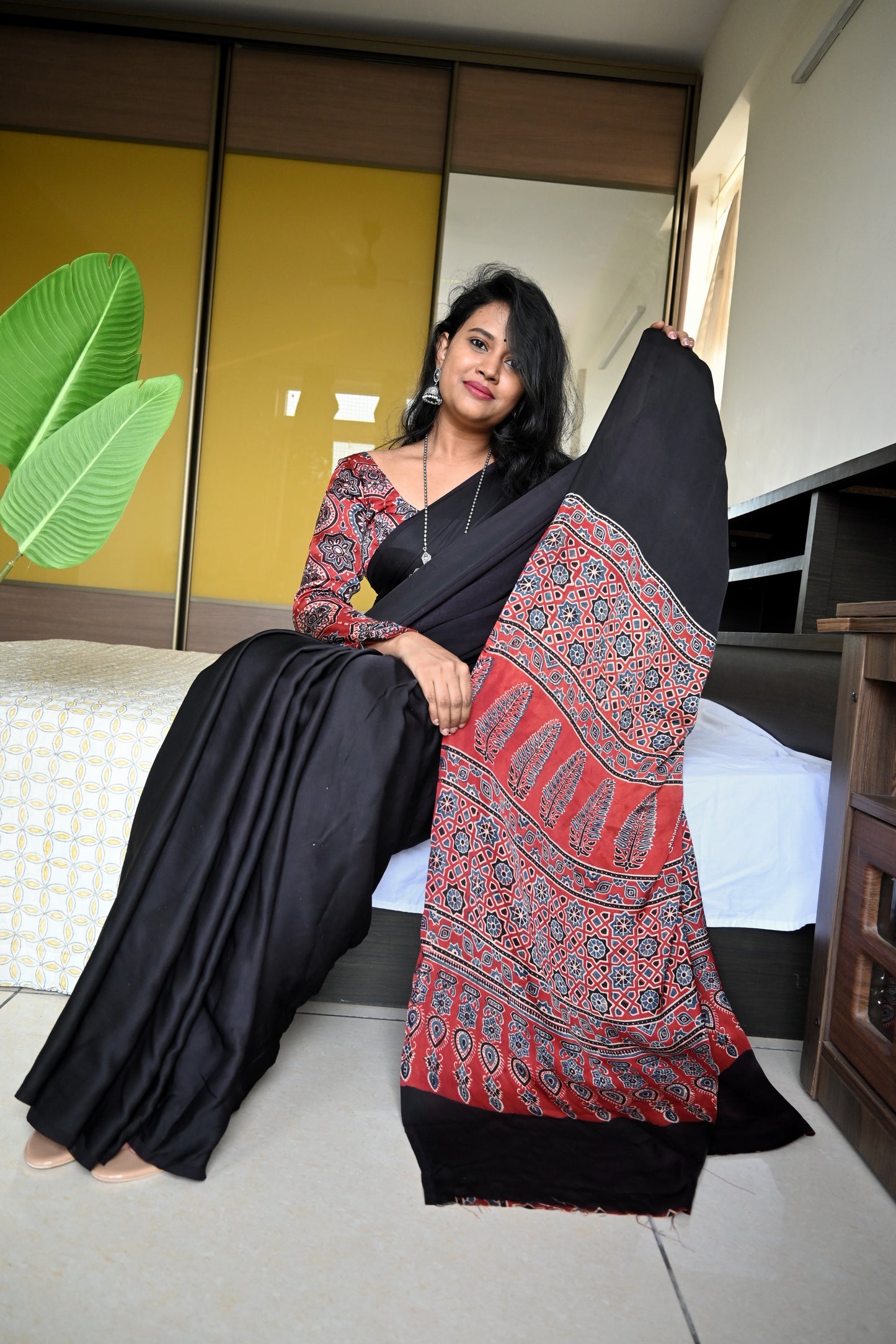 Ajrakh modal silk saree