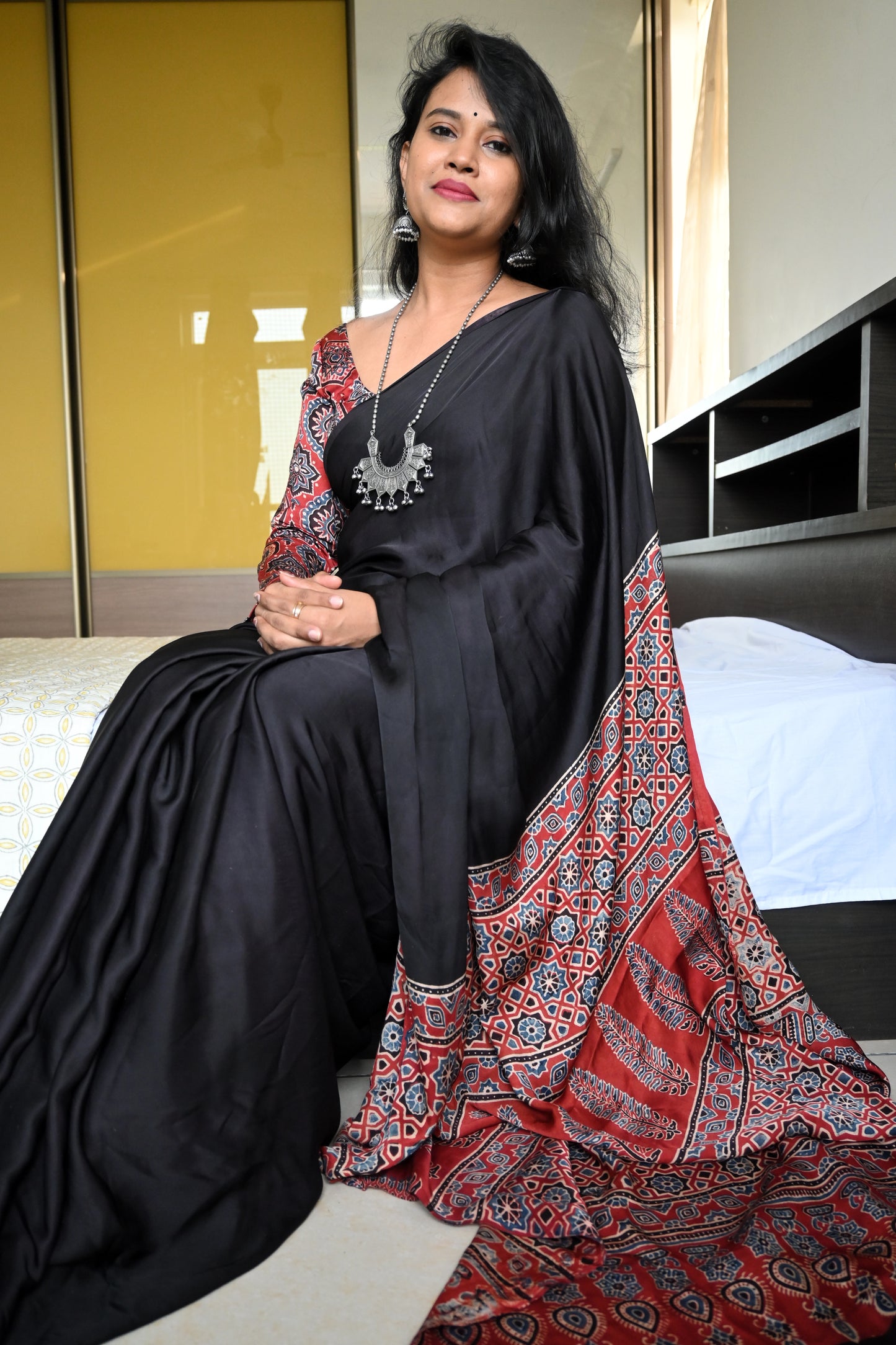Ajrakh modal silk saree