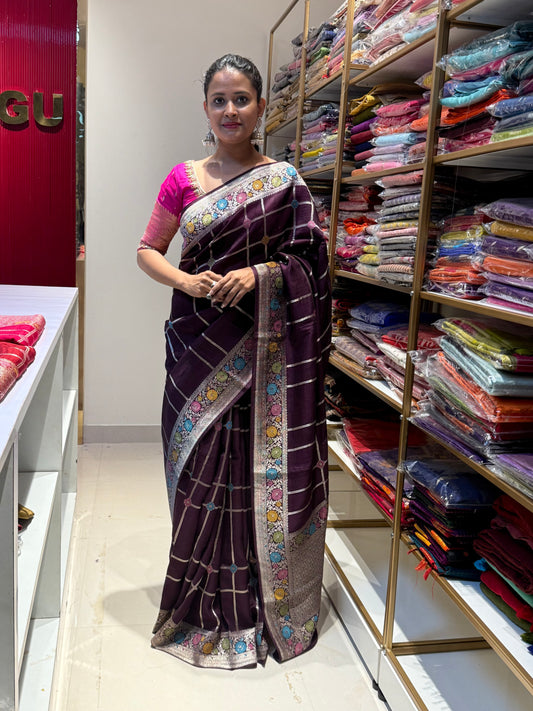 Brownish Tusser georgette Saree