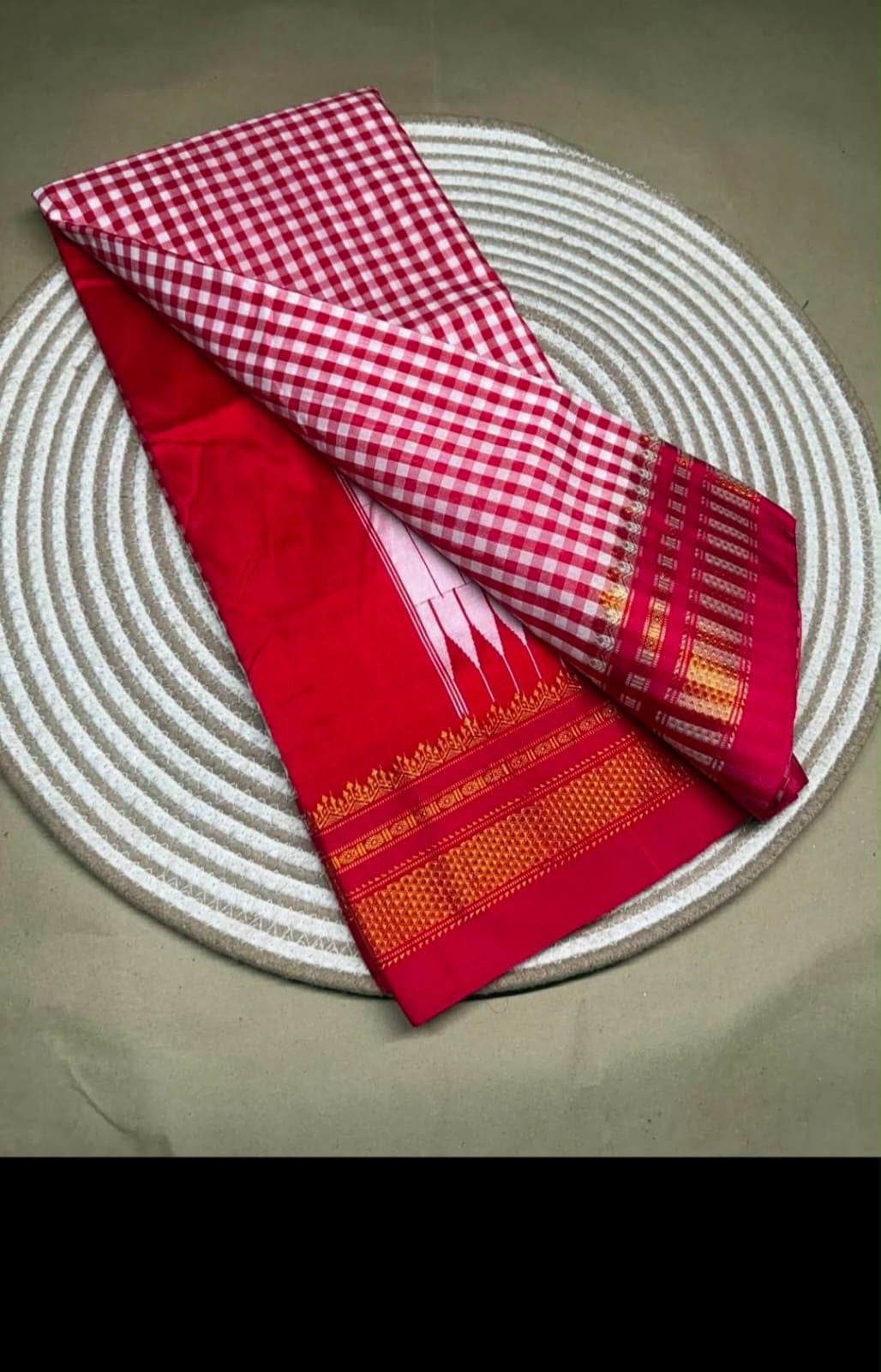 Red ilkal checked pure cotton saree