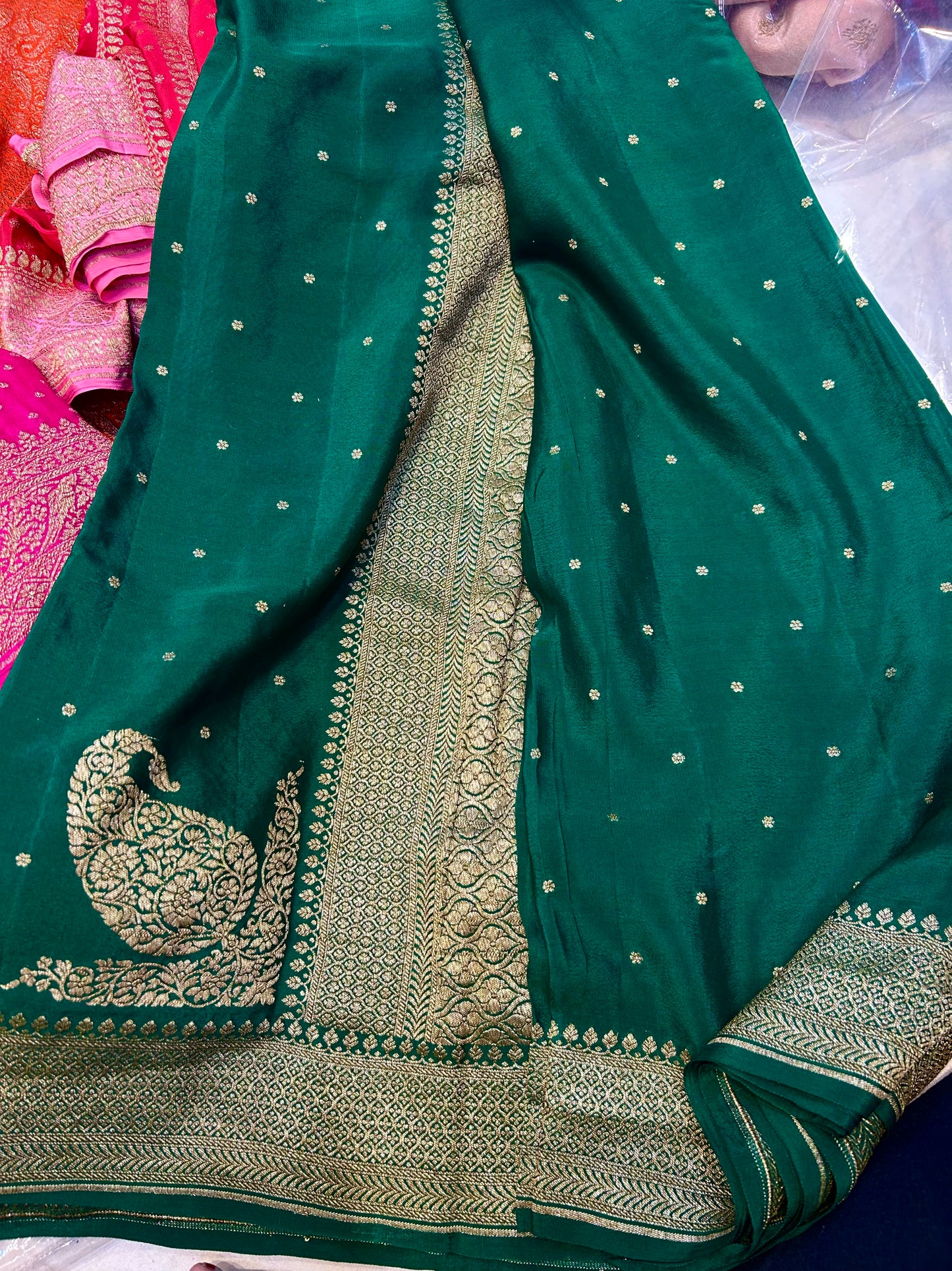 Green pure crepe Banarasi Saree