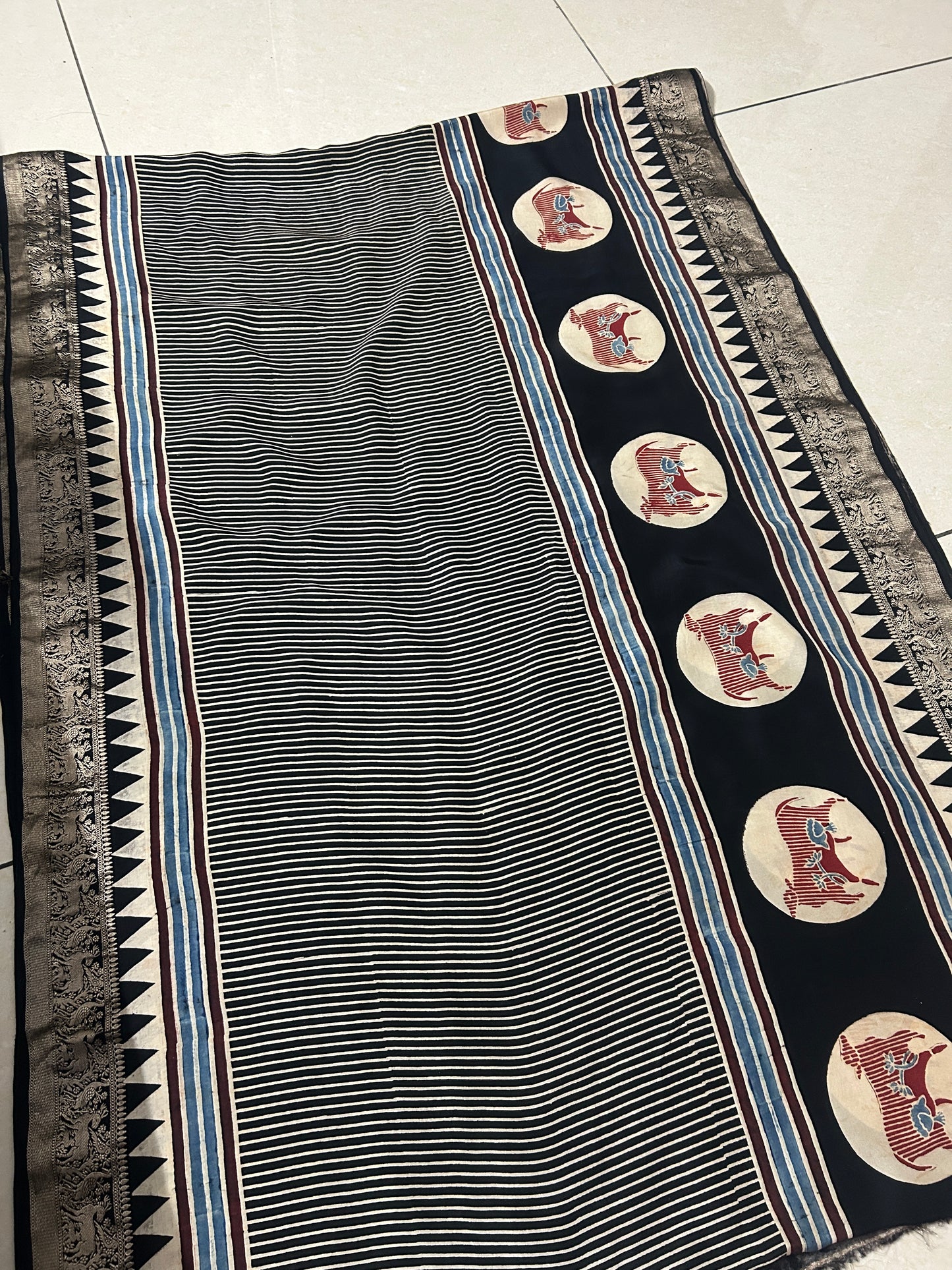 Mokshitha Pure Ajrakh Dola Silk Saree