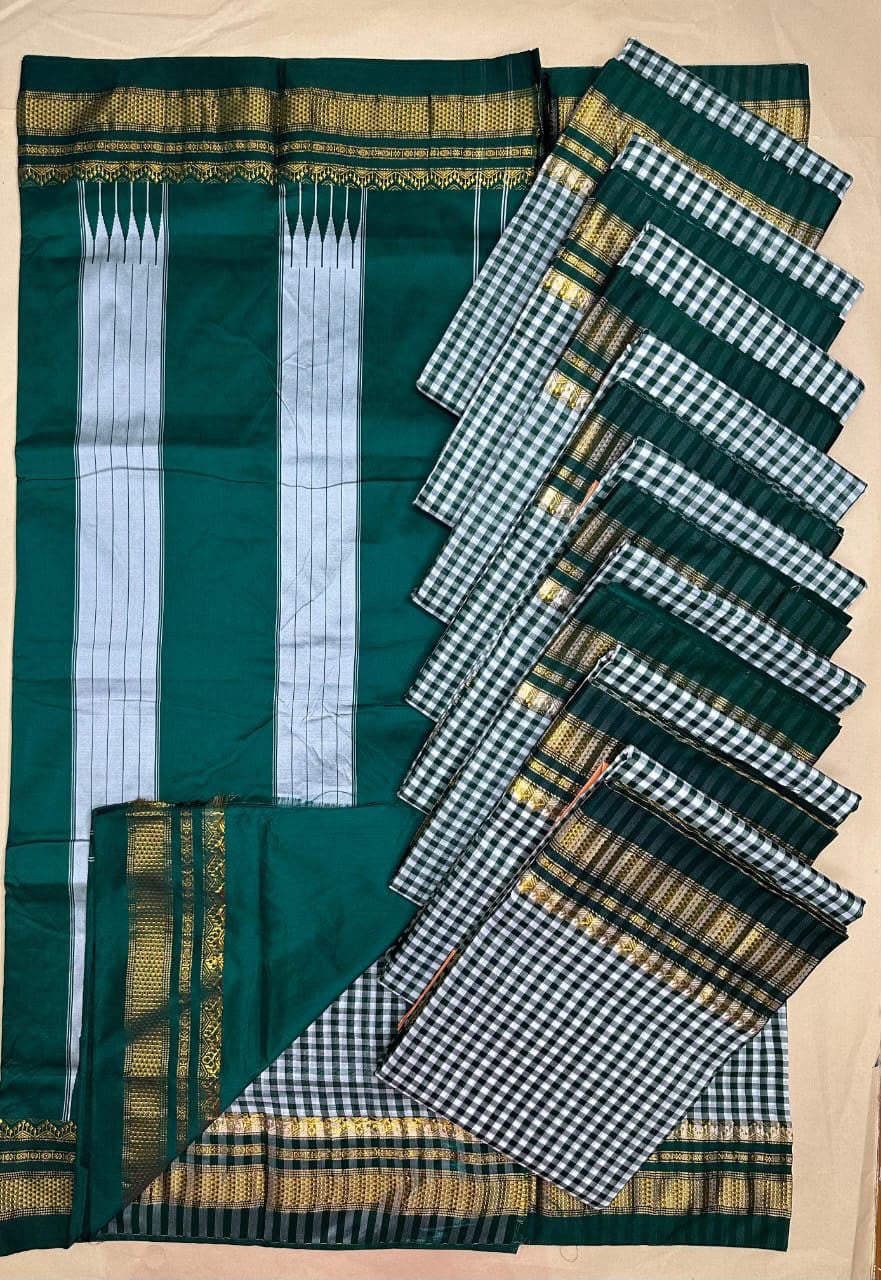 Green ilkal checked pure cotton saree