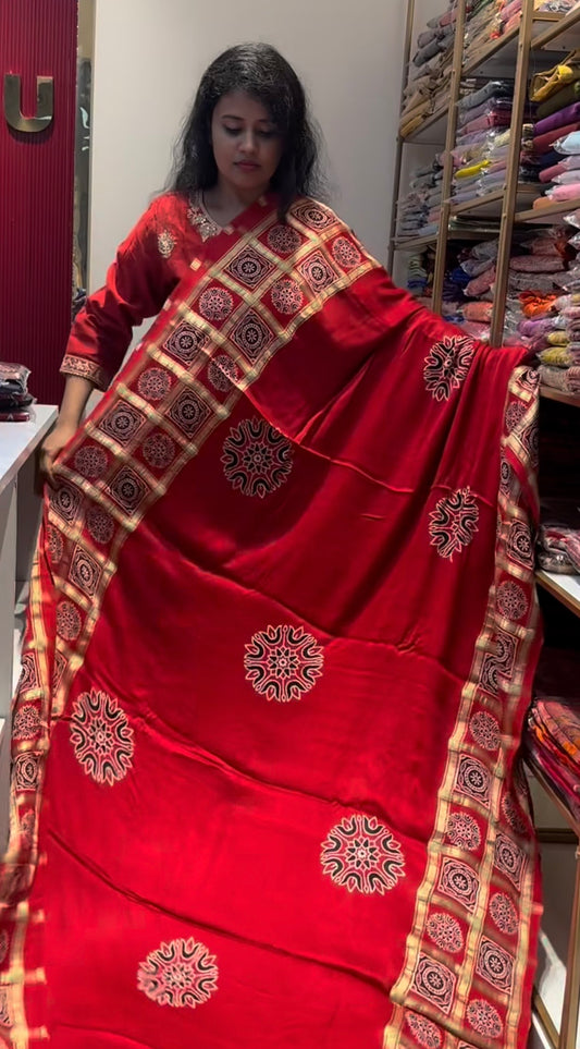 Red Pure modal silk saree