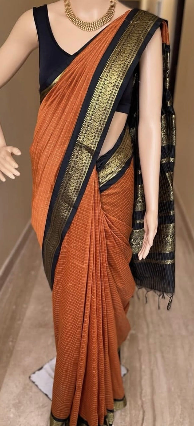 Orange cotton silk saree