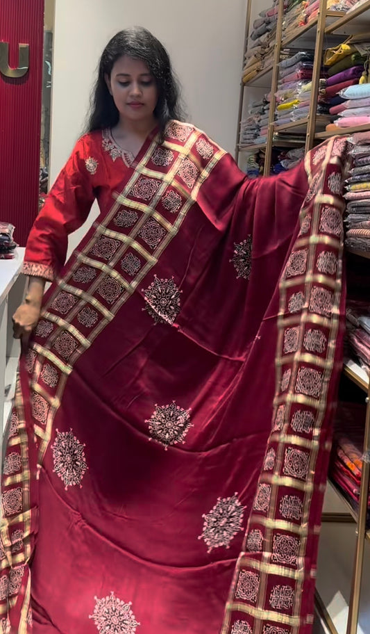 Maroon Pure modal silk saree