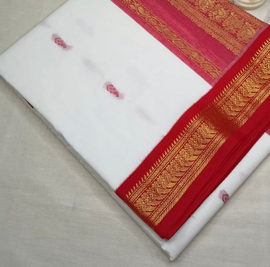 White with red madhurai silk cotton saree