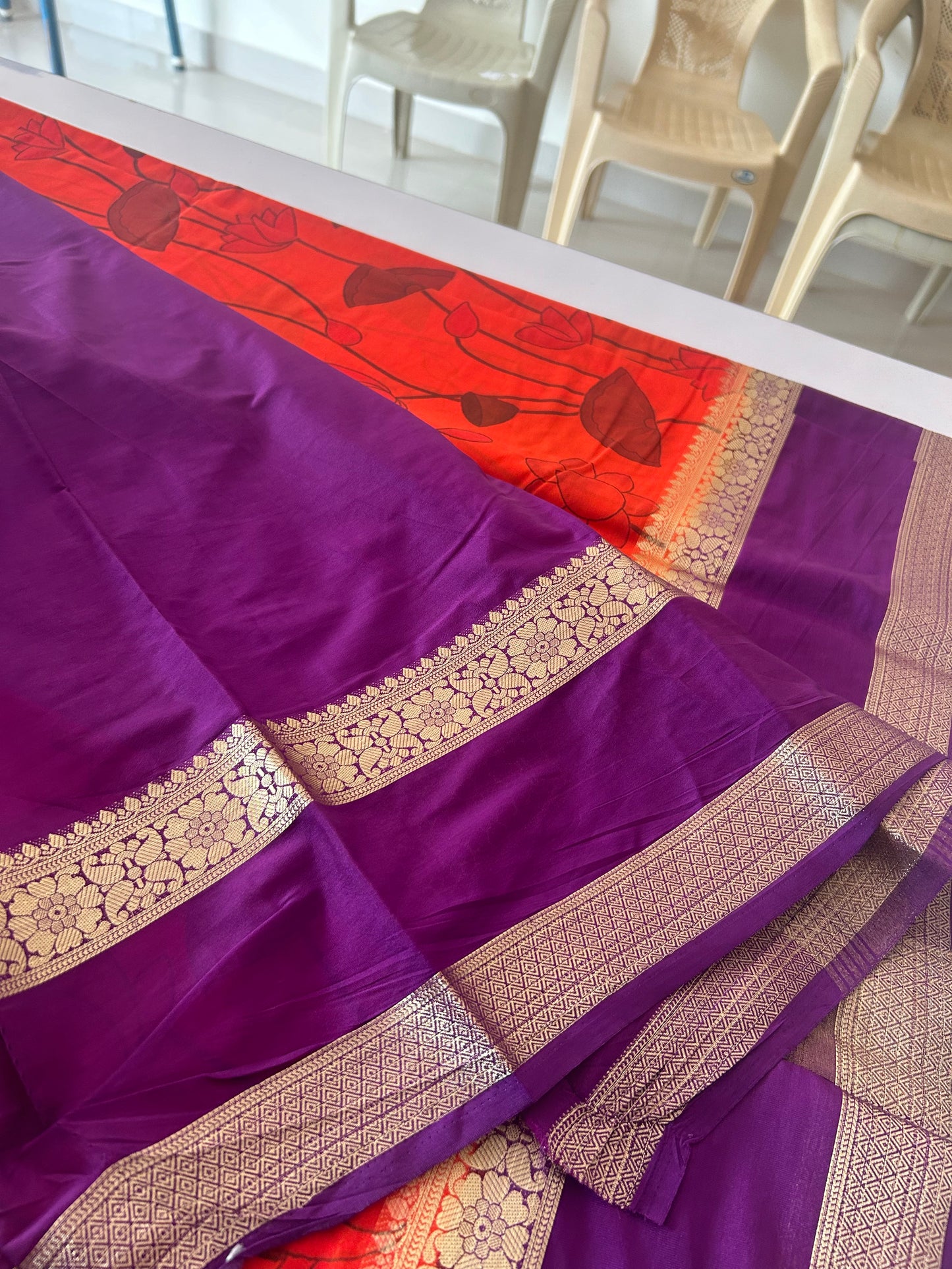 Orange semi crepe silk saree