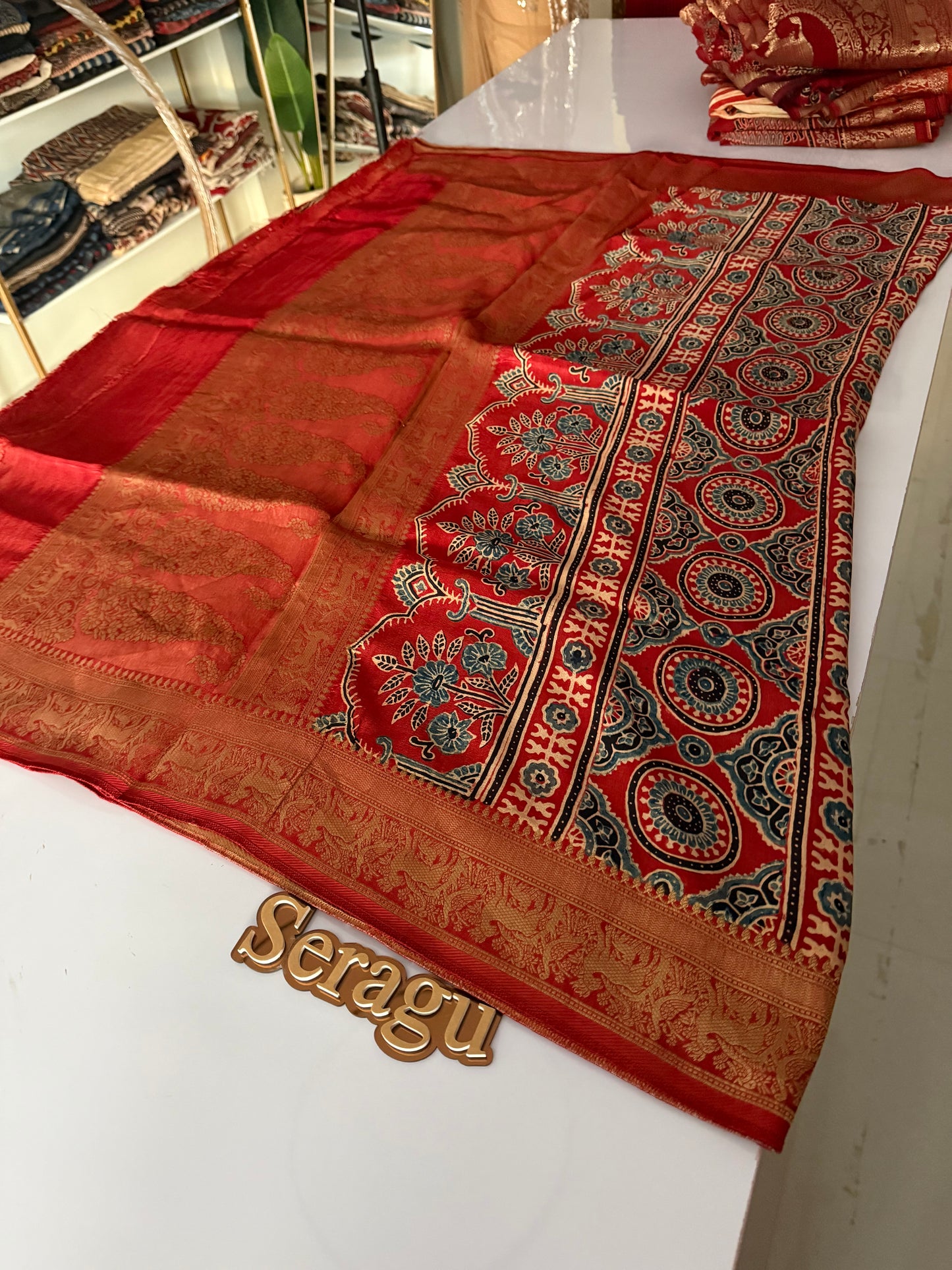 Ajrakh Dola Silk Saree