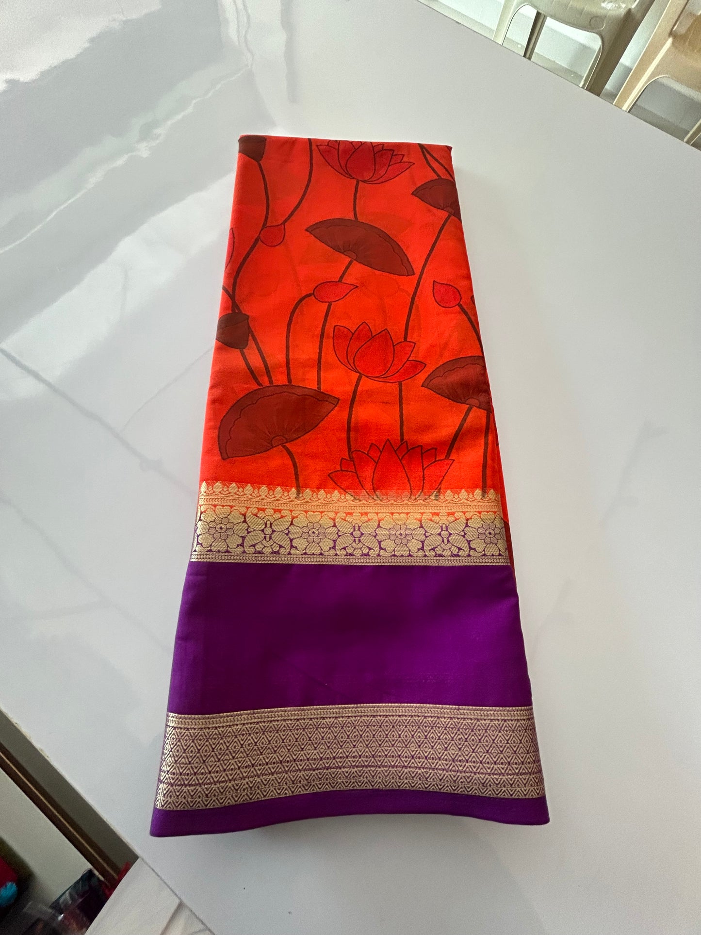 Orange semi crepe silk saree
