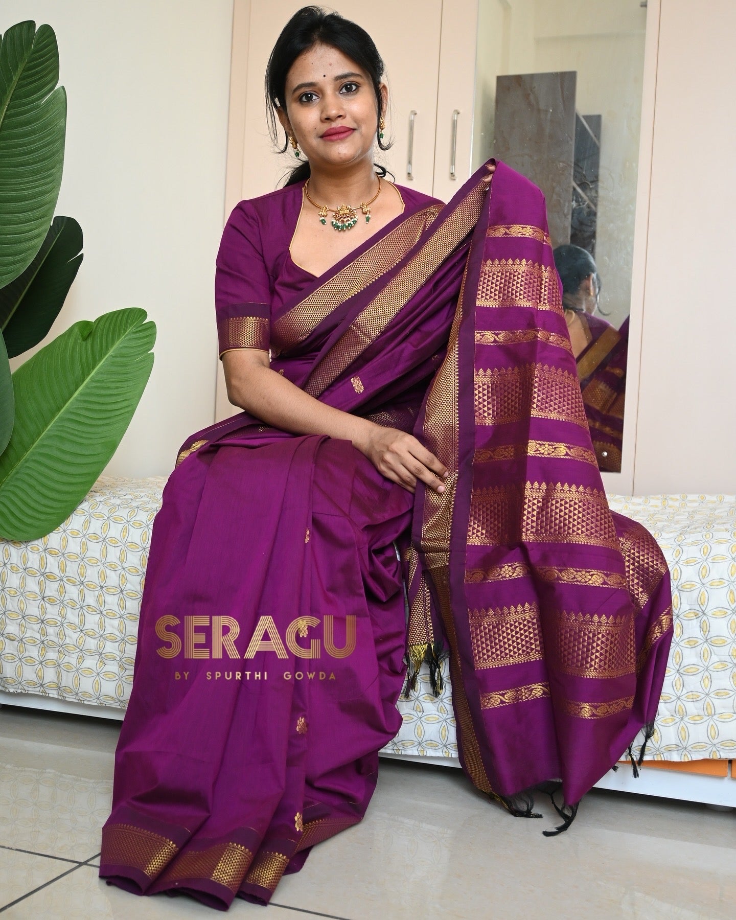 Madhurai Silk Cotton Saree with stitched blouse