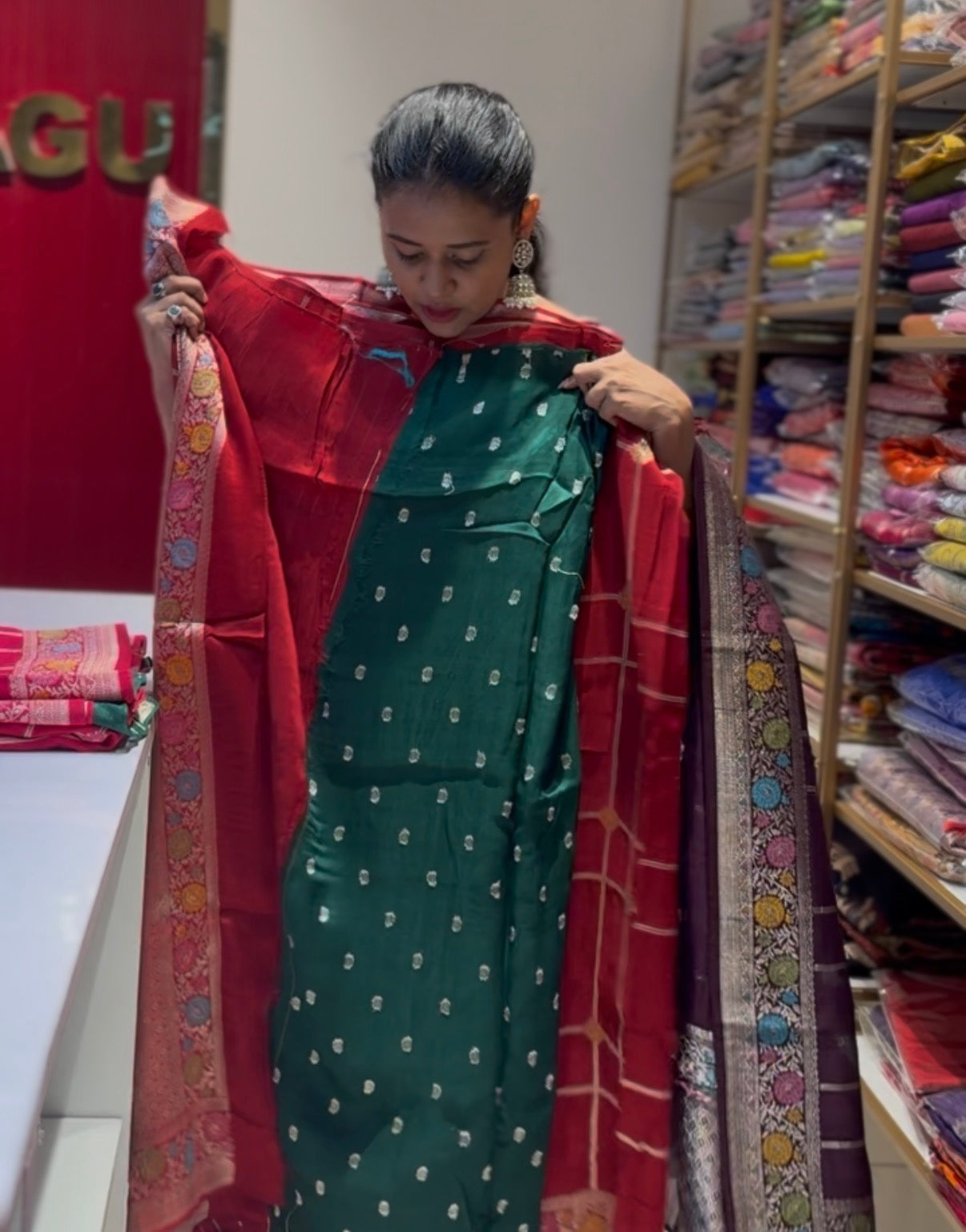 Rust orange Tusser georgette Saree