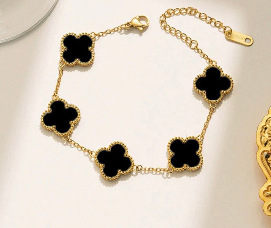 Black Anti Tarnish Clover Bracelet