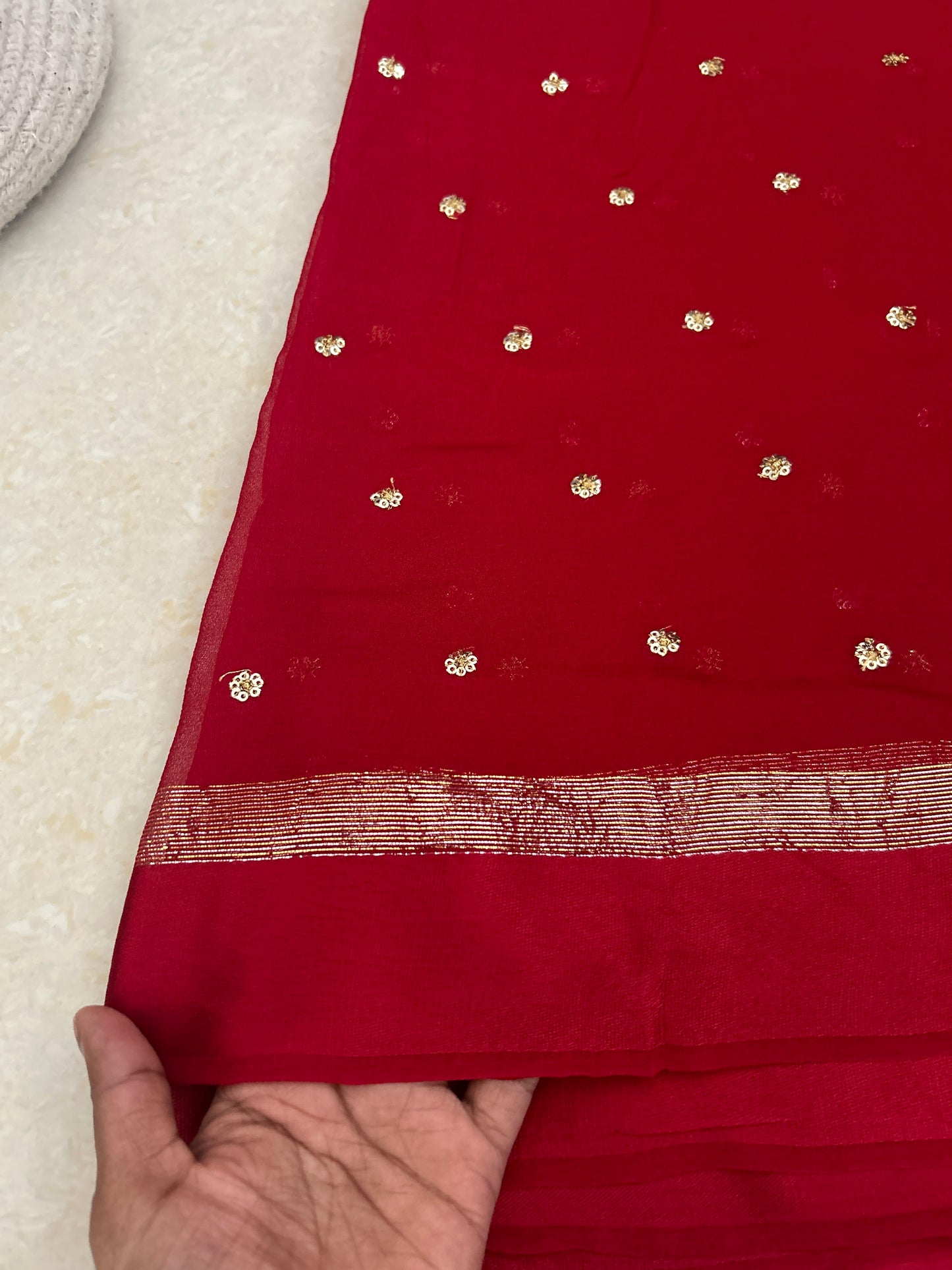 Red Viscose georgette saree