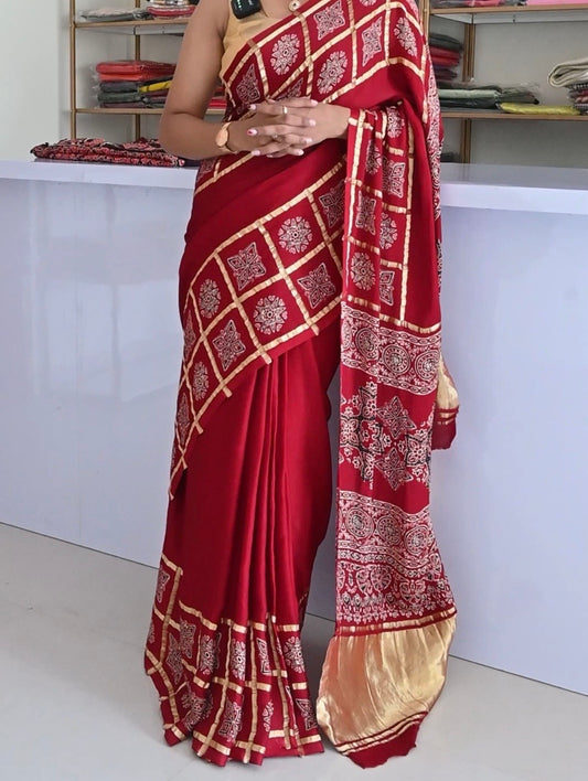 Red Pure modal silk saree