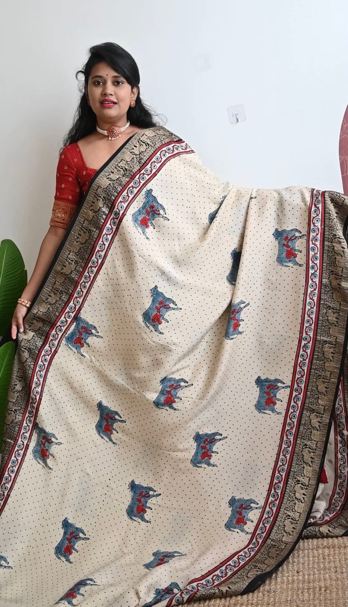 Dola Silk Saree with ajrakh hand block print