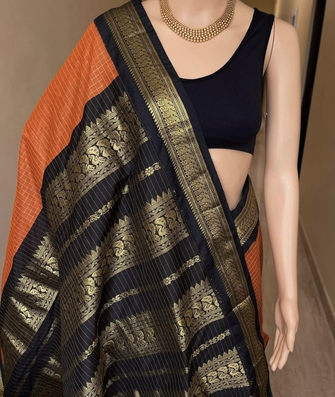 Orange cotton silk saree