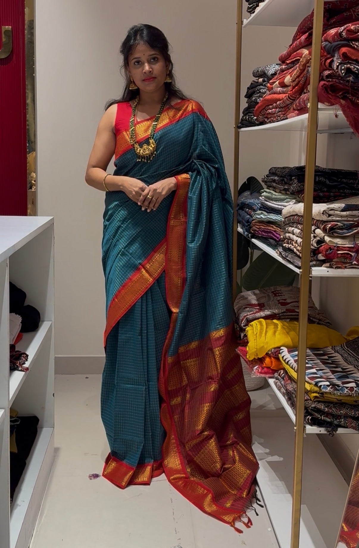 Red cotton silk saree