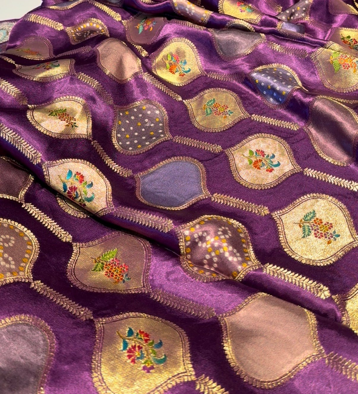 Pure satin Banarasi saree with meenakari work