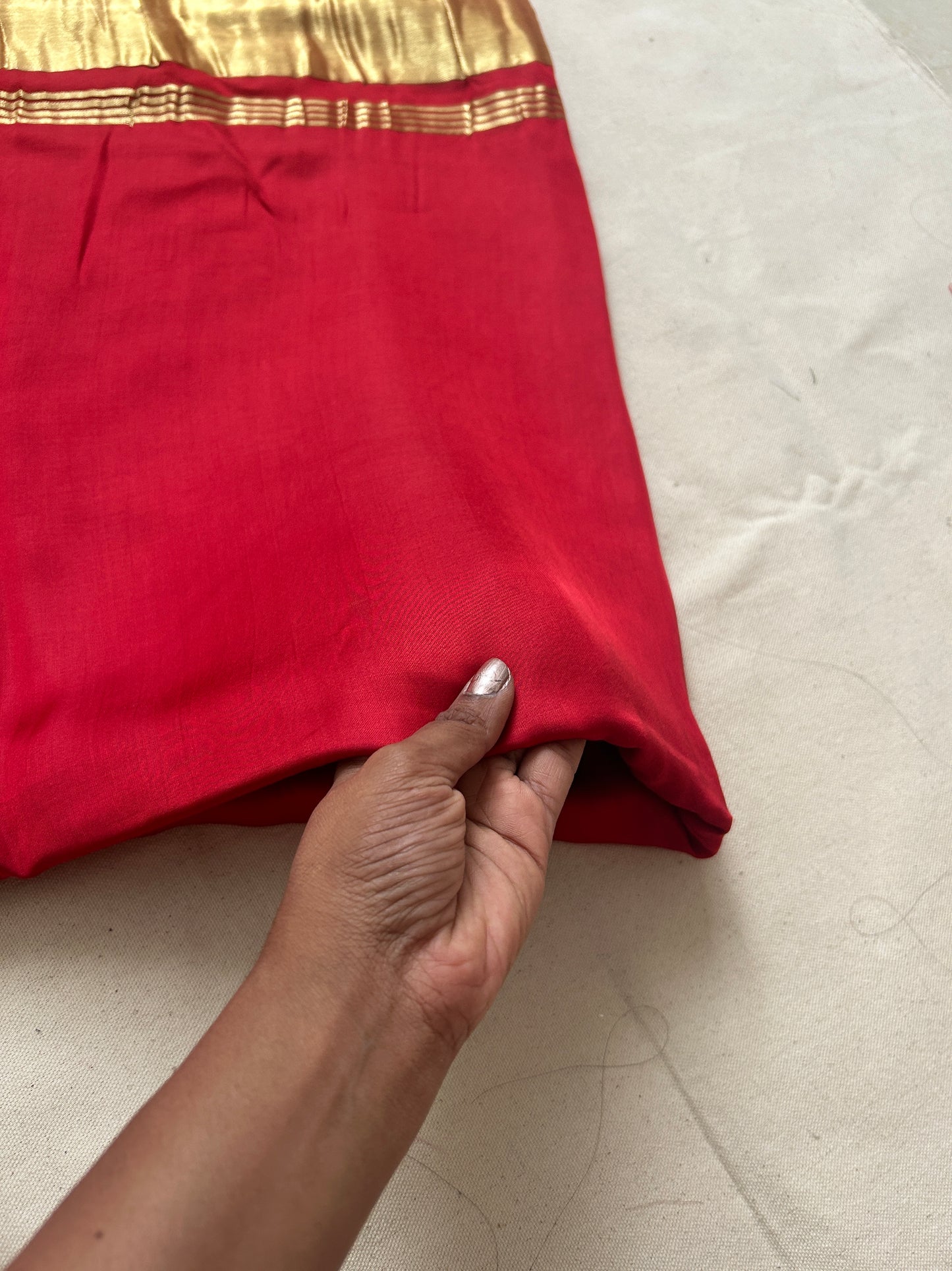 Red Pure modal silk saree with lagadi pallu with running blouse
