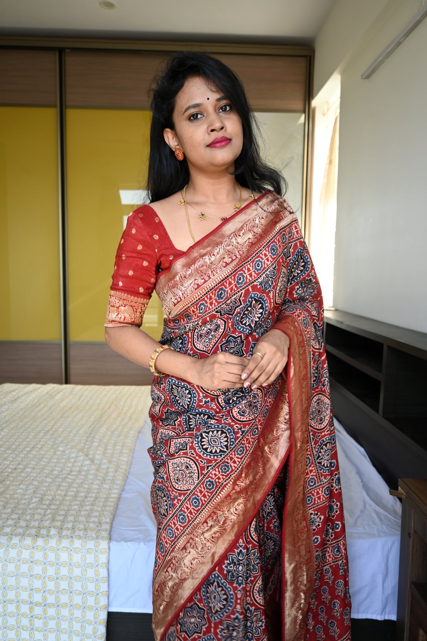Ajrakh Dola Silk Saree