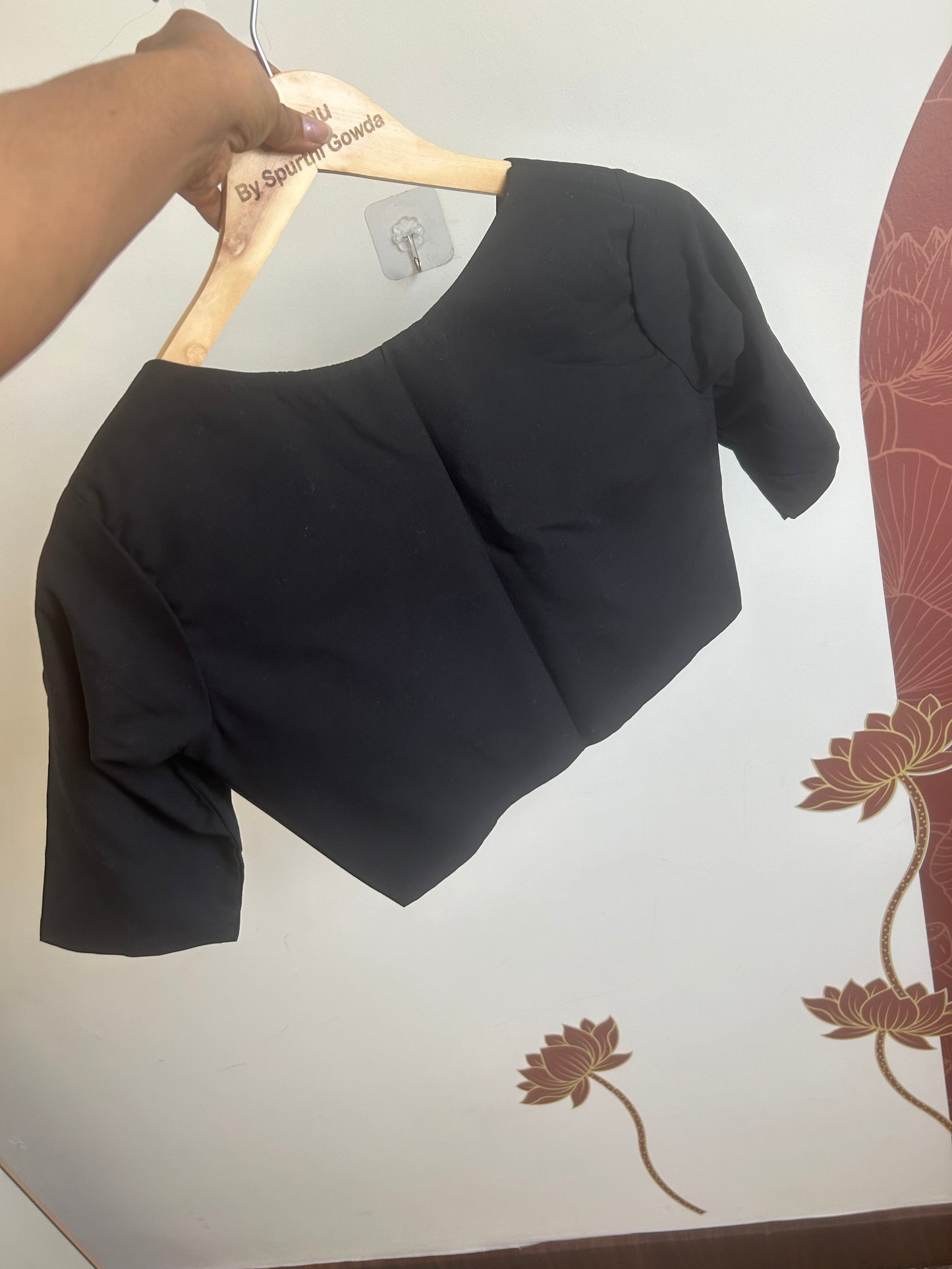Black V-neck Raw Silk Blouse
