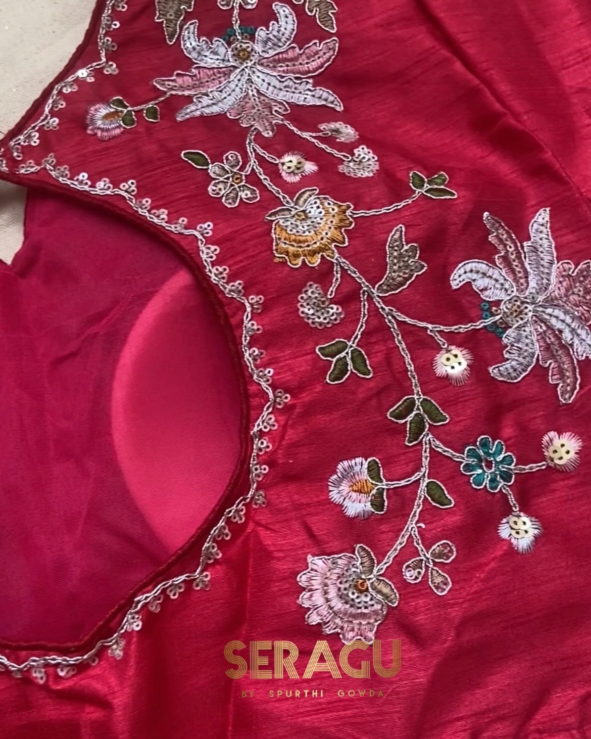 Pure blooming rangoli silk saree with stitched blouse.