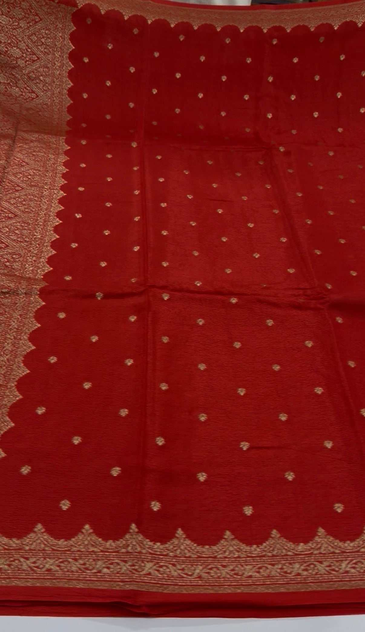 Red Pure Crepe chiffon banarasi saree