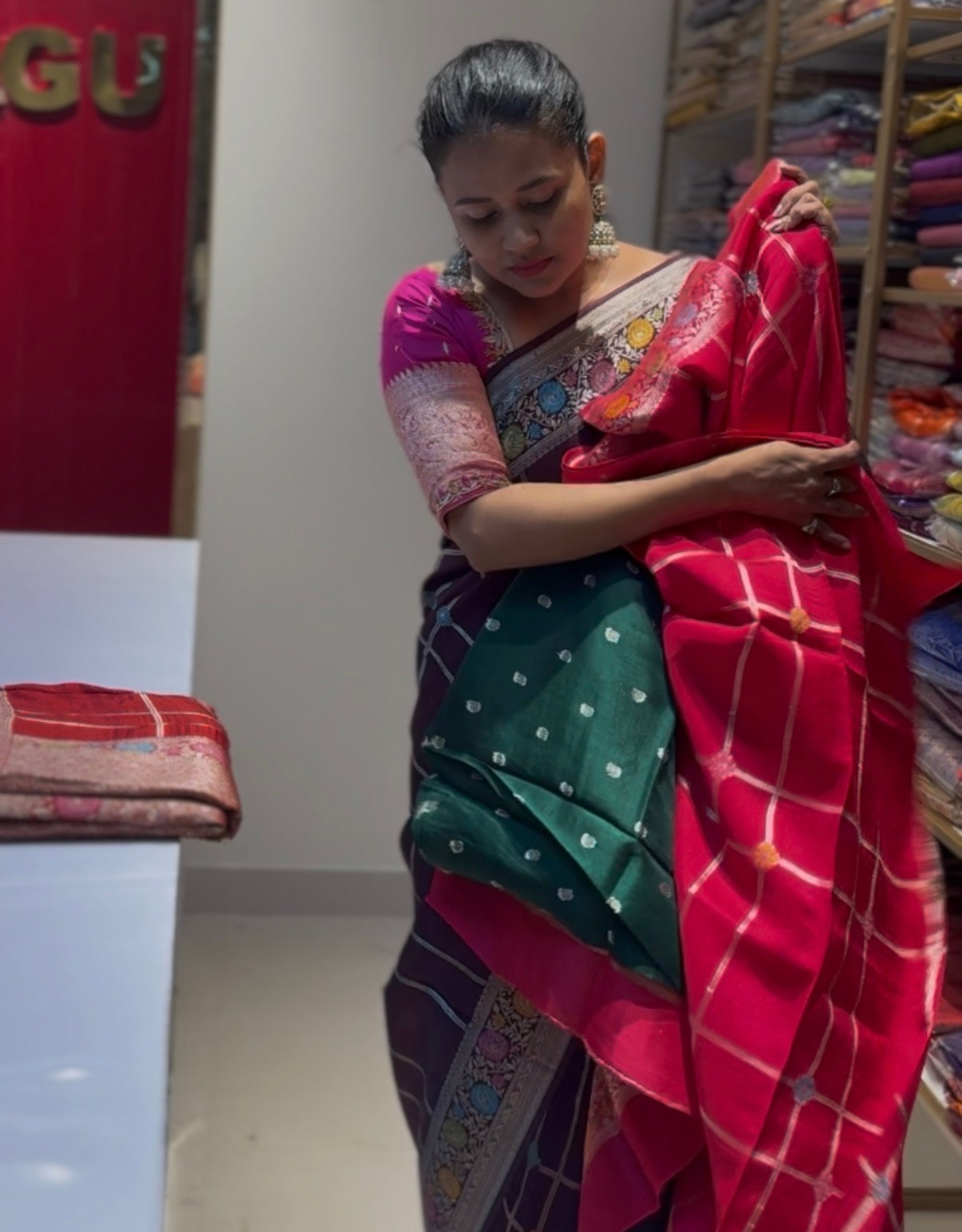 Pink Tusser georgette Saree
