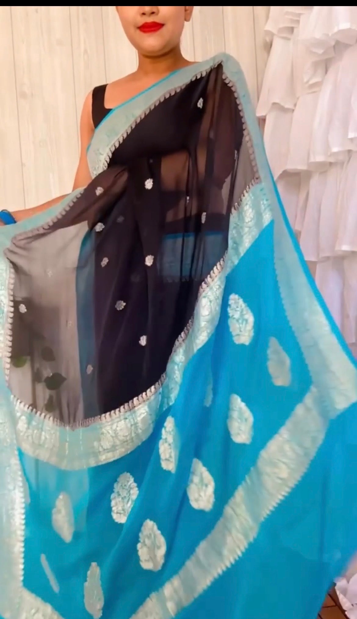 Black and blue Pure chiffon Banarasi sarees