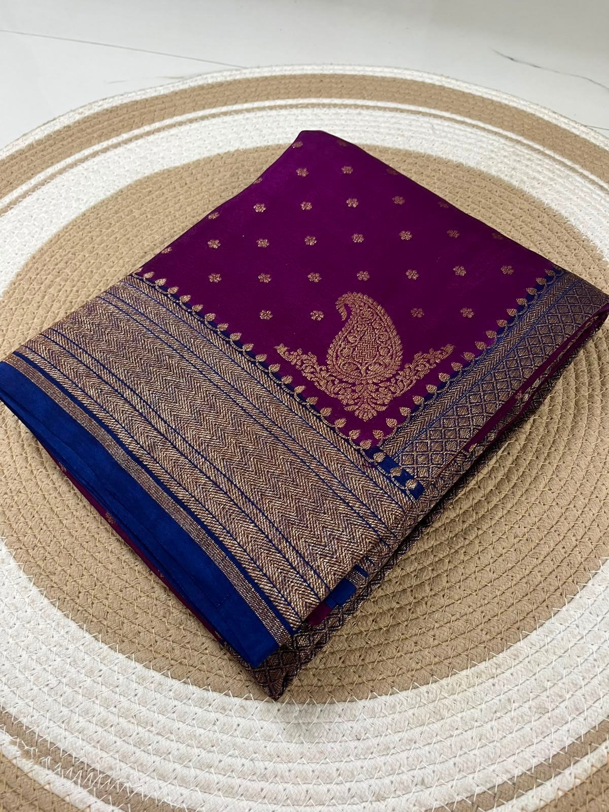 Purple with blue Pure Crepe chiffon banarasi saree with konia design with konia design
