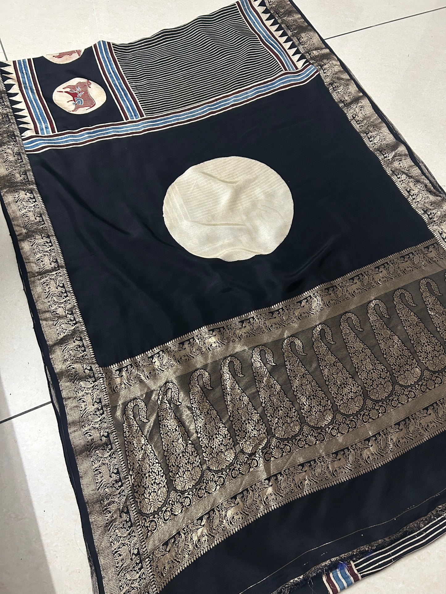 Mokshitha Pure Ajrakh Dola Silk Saree