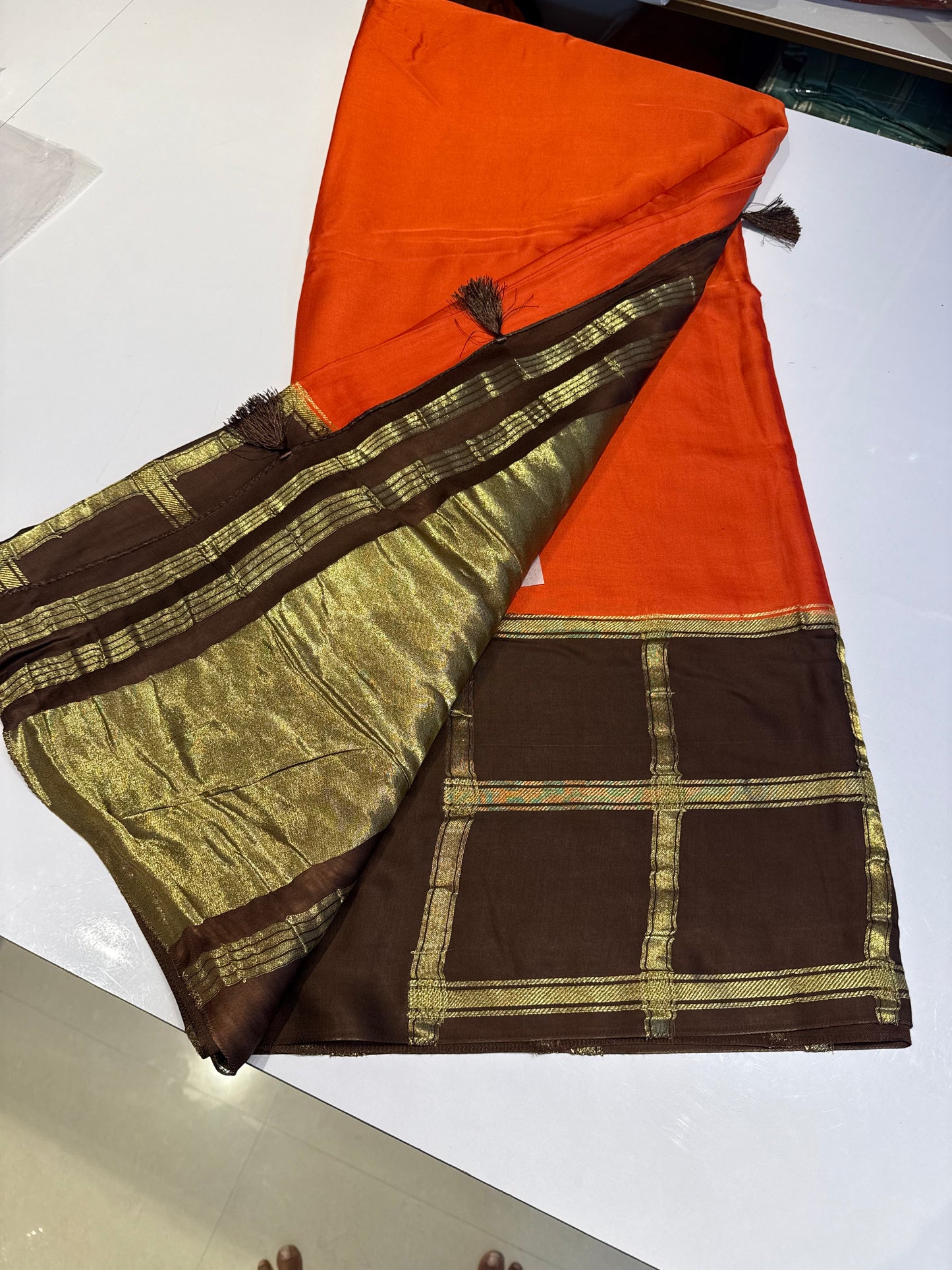 Rust Orange with brown Pure modal silk saree