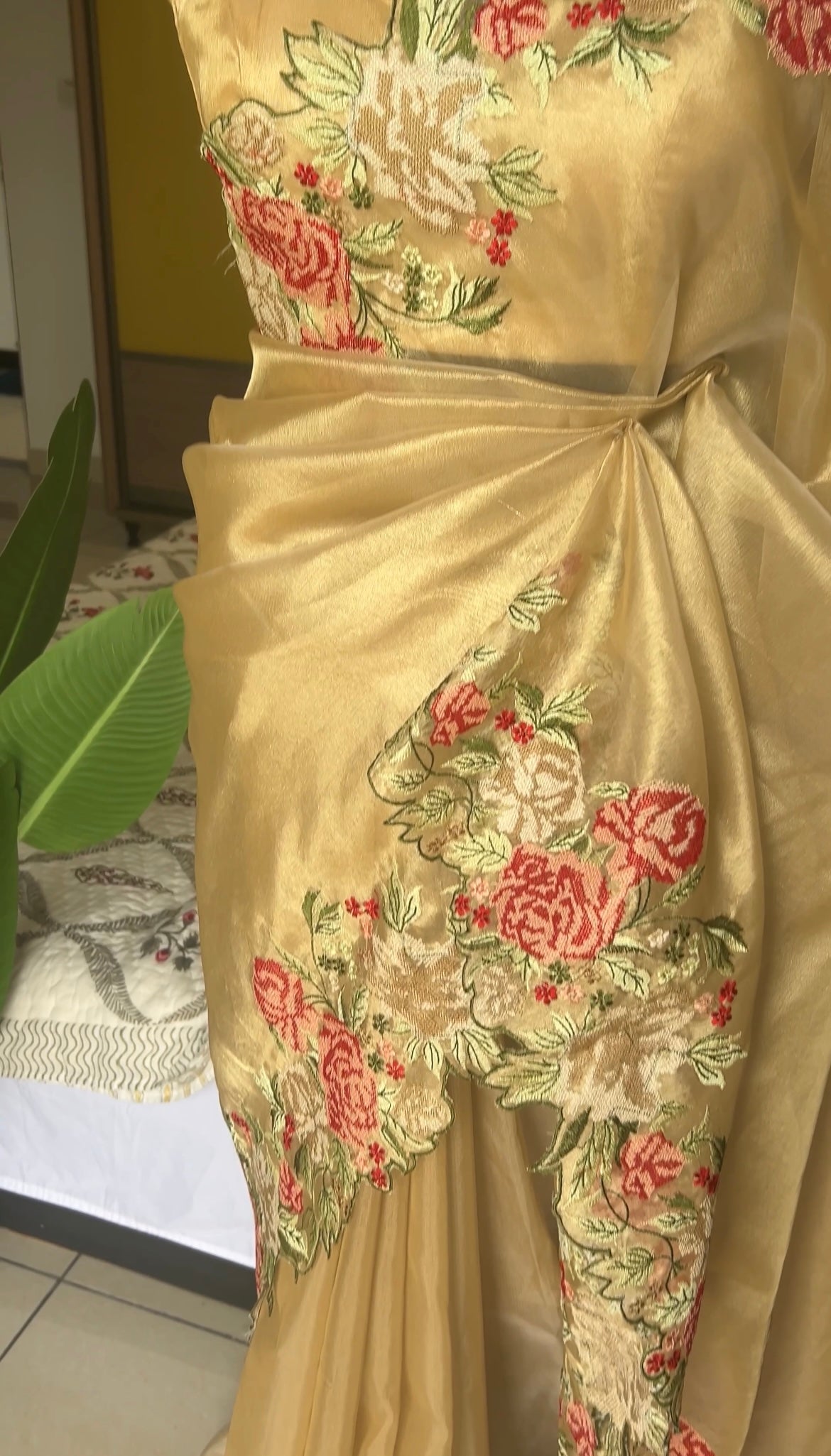 Cut work tissue silk saree with embroidery work