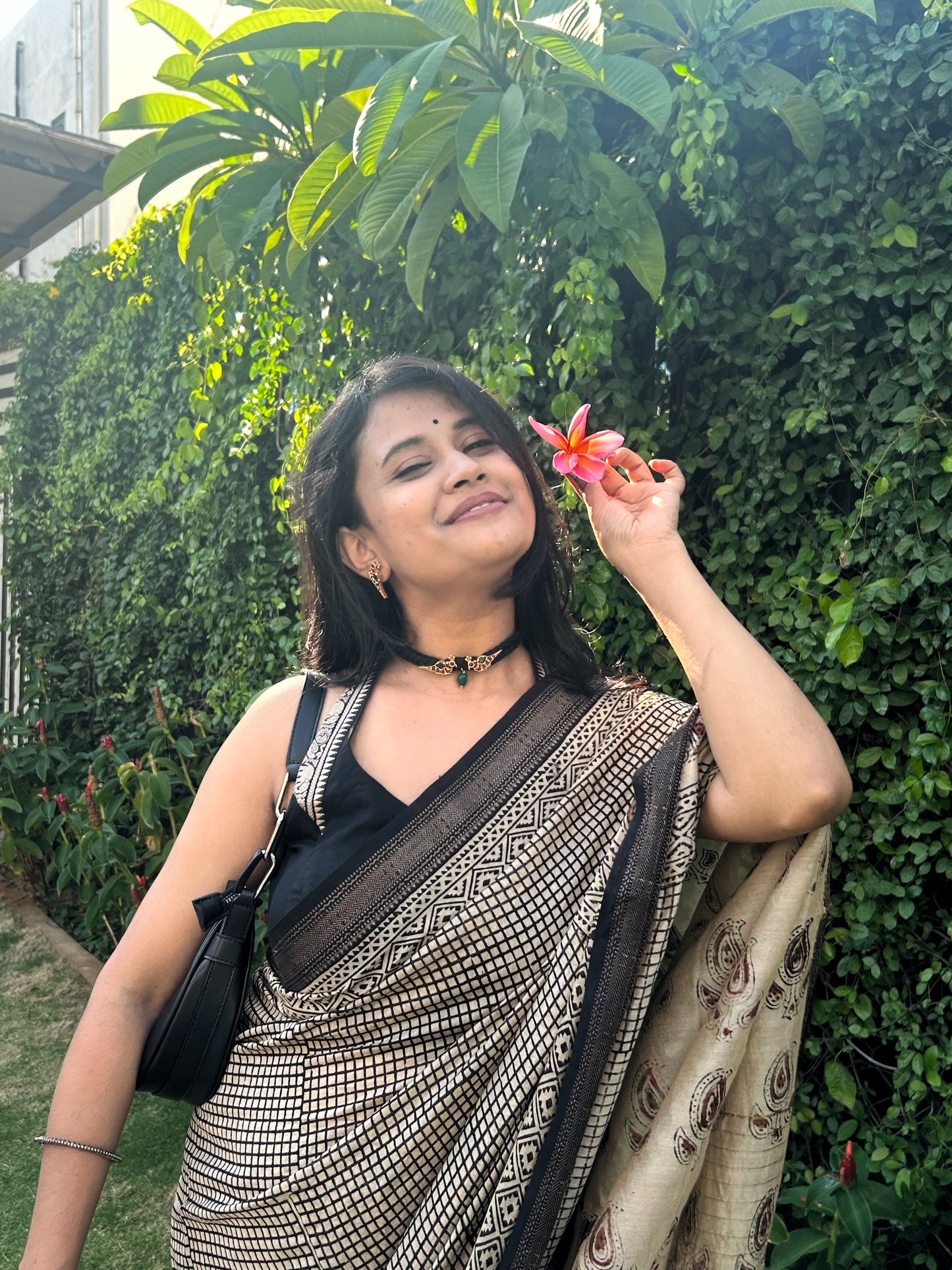 Hand block print Maheshwari silk cotton saree