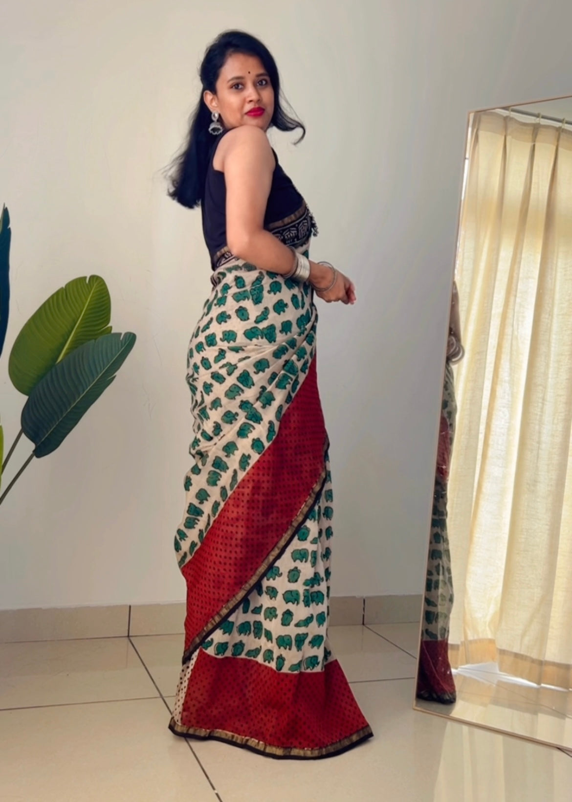 Maheshwari silk cotton hand block print saree
