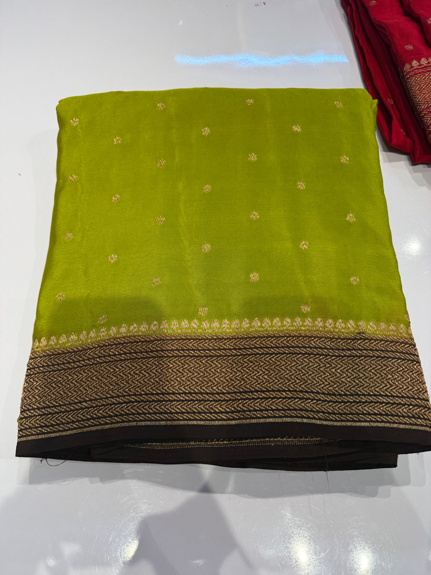 Green with brown pure crepe Banarasi saree