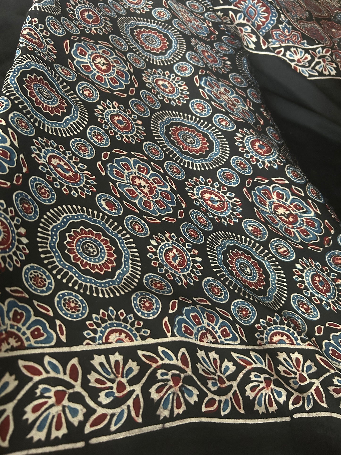 Pure modal silk with ajrakh hand block print.