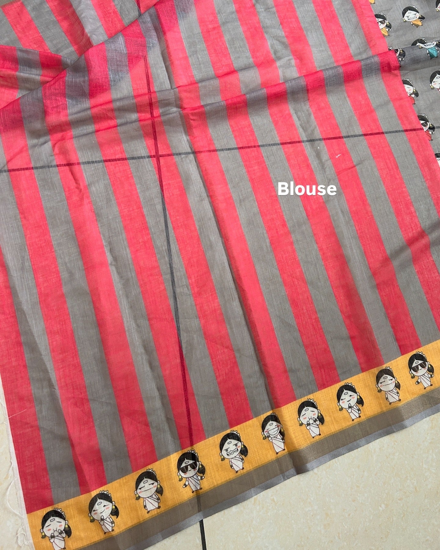 The LINEN SAREE woven in Linen by Linen fabric with Digital Print