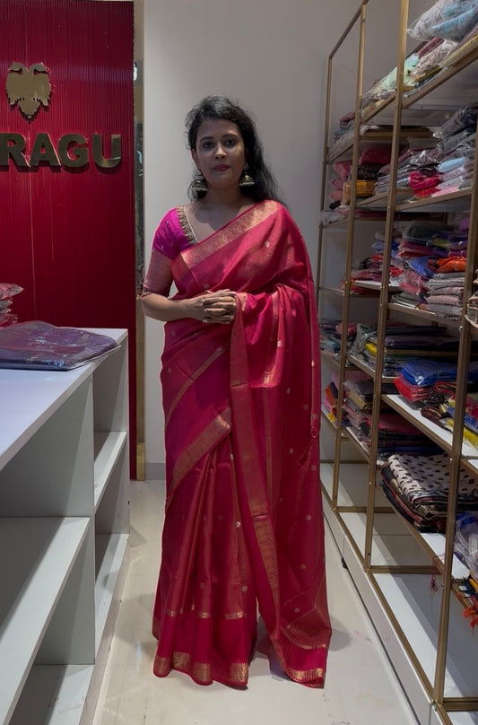 Pink Viscose stripes saree