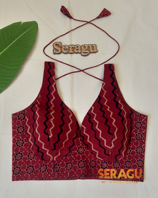 Red Ajrakh hand block print blouse