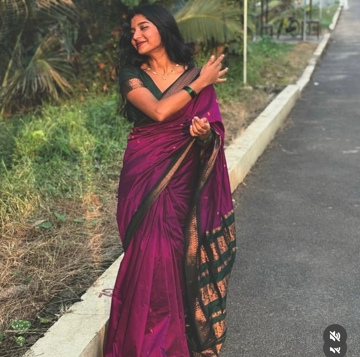 Pink with bottle green silk cotton saree
