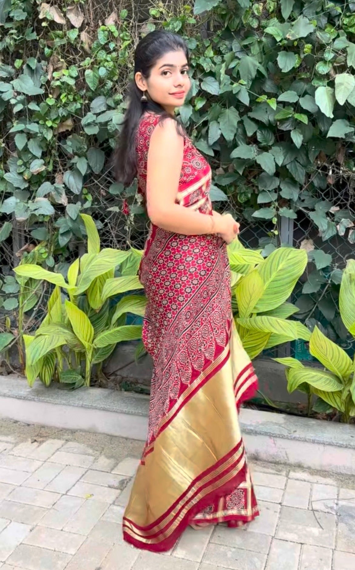 Nethra maroon checked modal silk saree