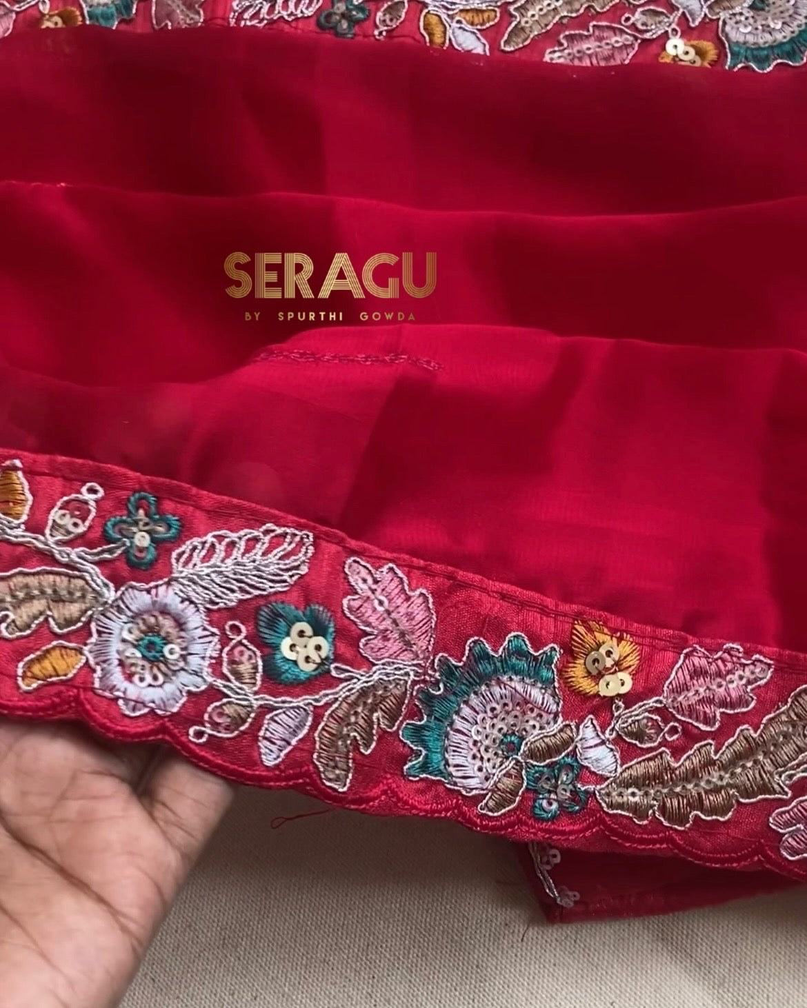 Pure blooming rangoli silk saree with stitched blouse.