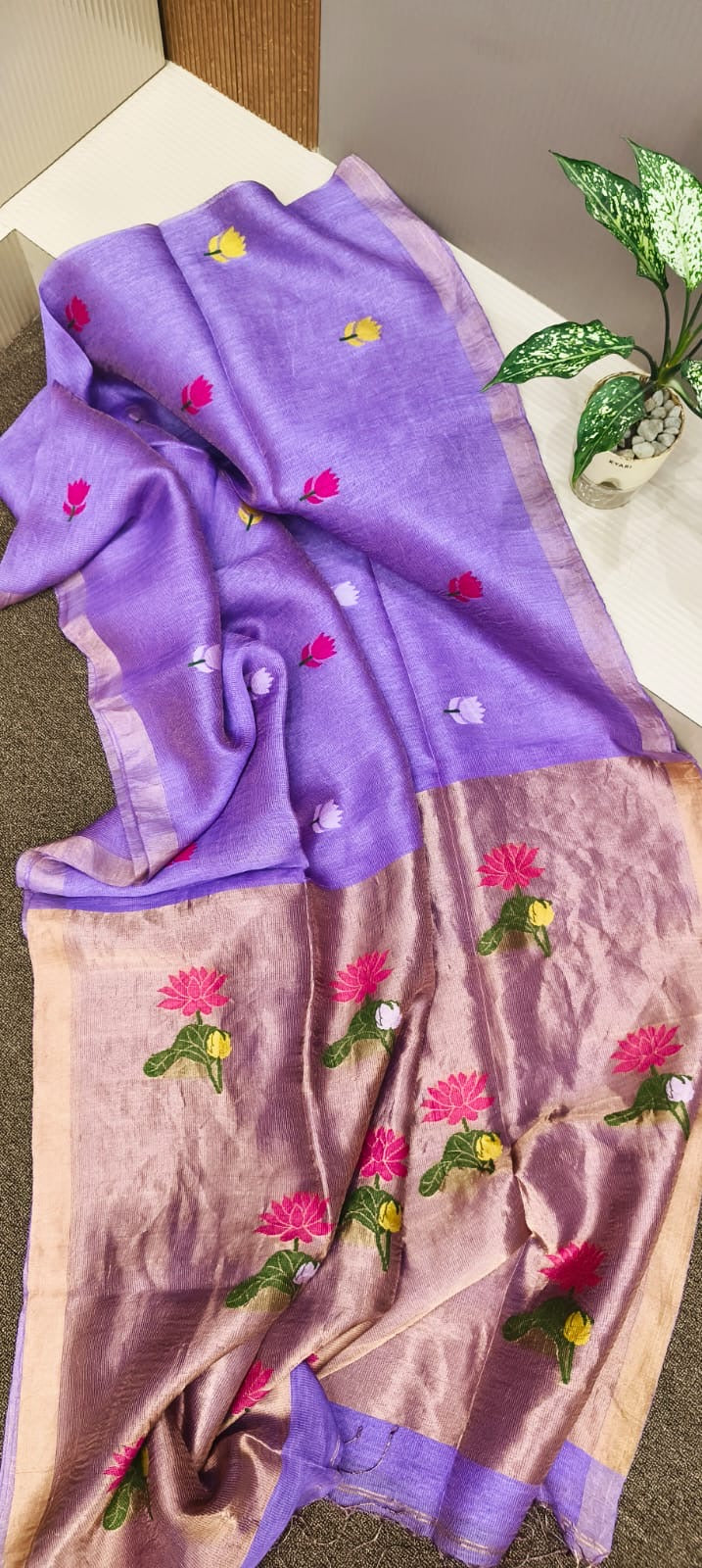 Pure linen by linen silk jamdani saree
