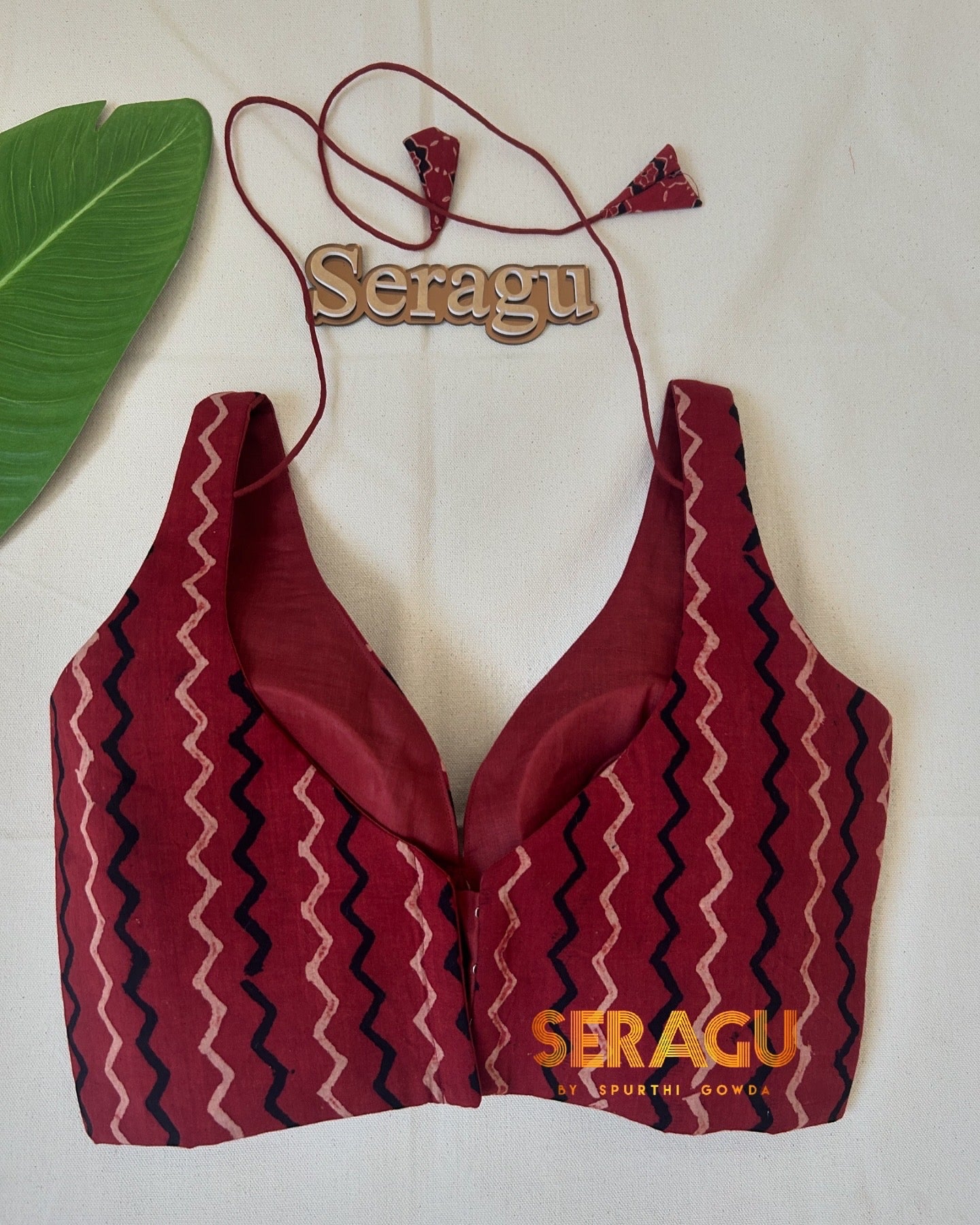 Red Ajrakh hand block print blouse