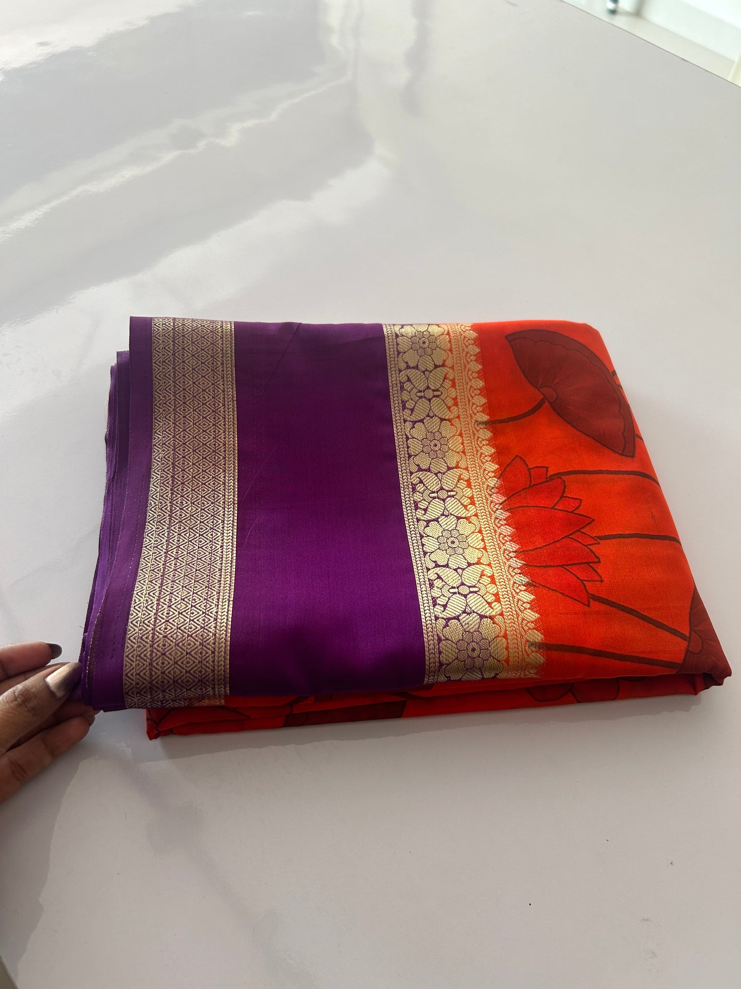 Orange semi crepe silk saree